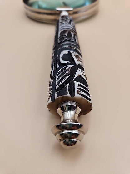 Silver Tone/Resin Handle With Ethnic Carvings Magnifying Glass