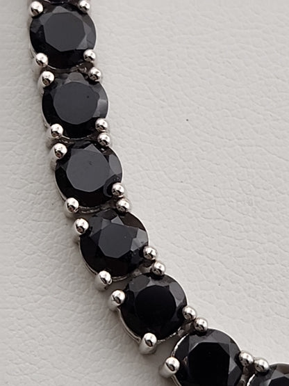 Black Onyx/Sterling Silver 18" Tennis Necklace