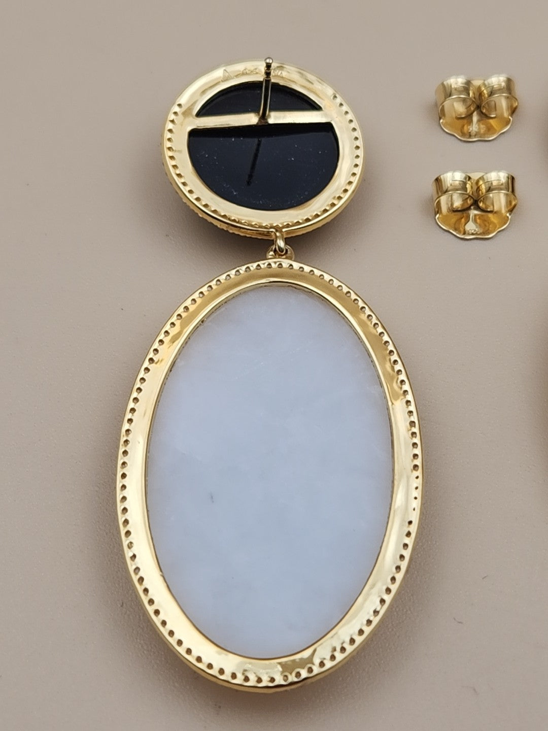 ROSS SIMONS 18k Over Sterling White Agate/ Black Onyx/White Topaz Drop Earrings