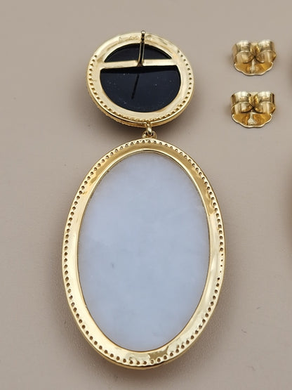ROSS SIMONS 18k Over Sterling White Agate/ Black Onyx/White Topaz Drop Earrings