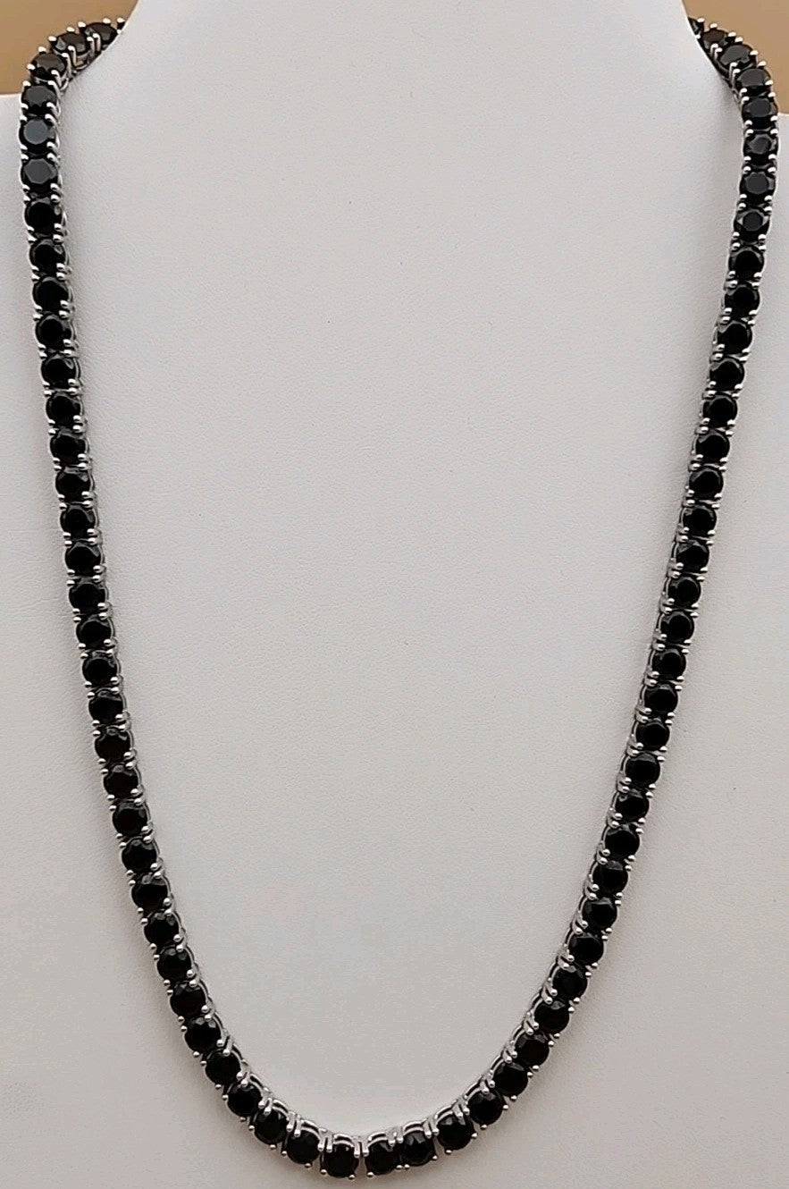 Black Onyx/Sterling Silver 18" Tennis Necklace