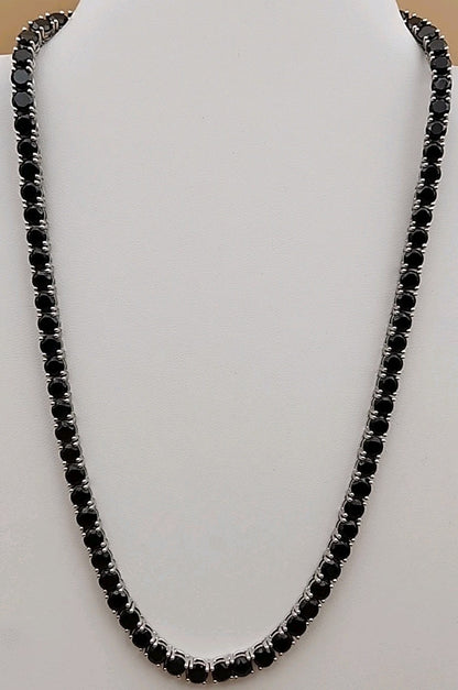 Black Onyx/Sterling Silver 18" Tennis Necklace