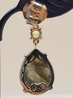Gray Labradorite/Yellow Citrine/Green Peridot Sterling Silver Drop Earrings