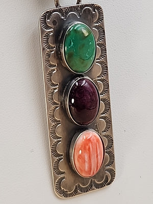 TONY YAZZIE N.A.  NAVAJO Spiny Oyster/Turquoise/Sterling Silver Pendant