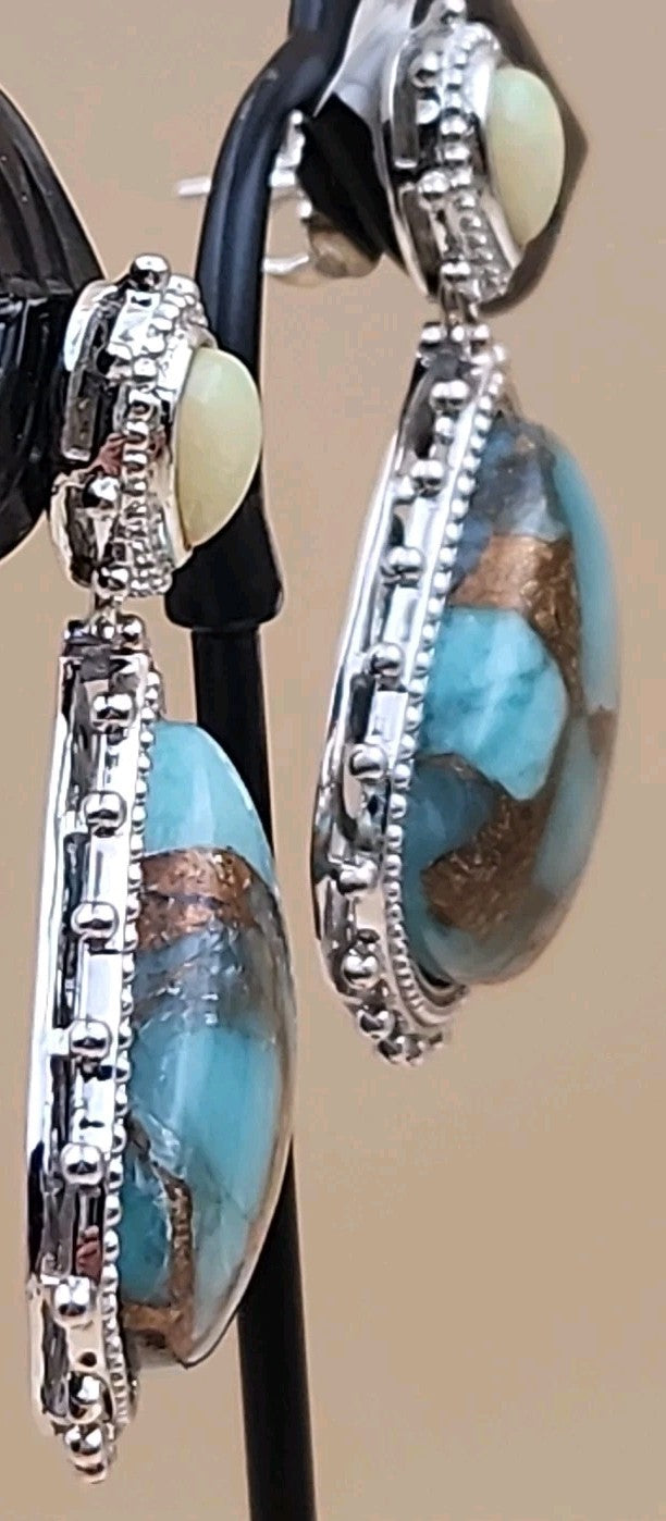 DALLAS PRINCE Amazonite/Opal/Sterling Silver Dangle Earrings