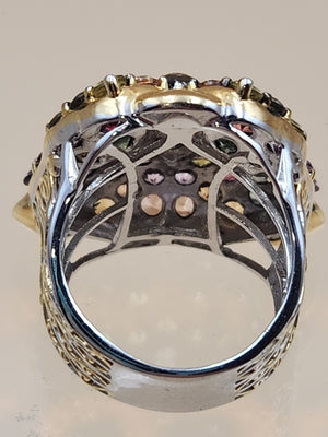 MICHAEL VALITUTTI Multi Gemstone/Sterling Silver/ Panther/Jaguar Head Ring Sz.5