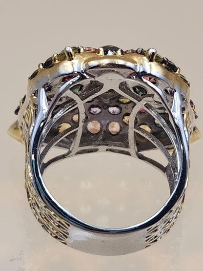 MICHAEL VALITUTTI Multi Gemstone/Sterling Silver/ Panther/Jaguar Head Ring Sz.5