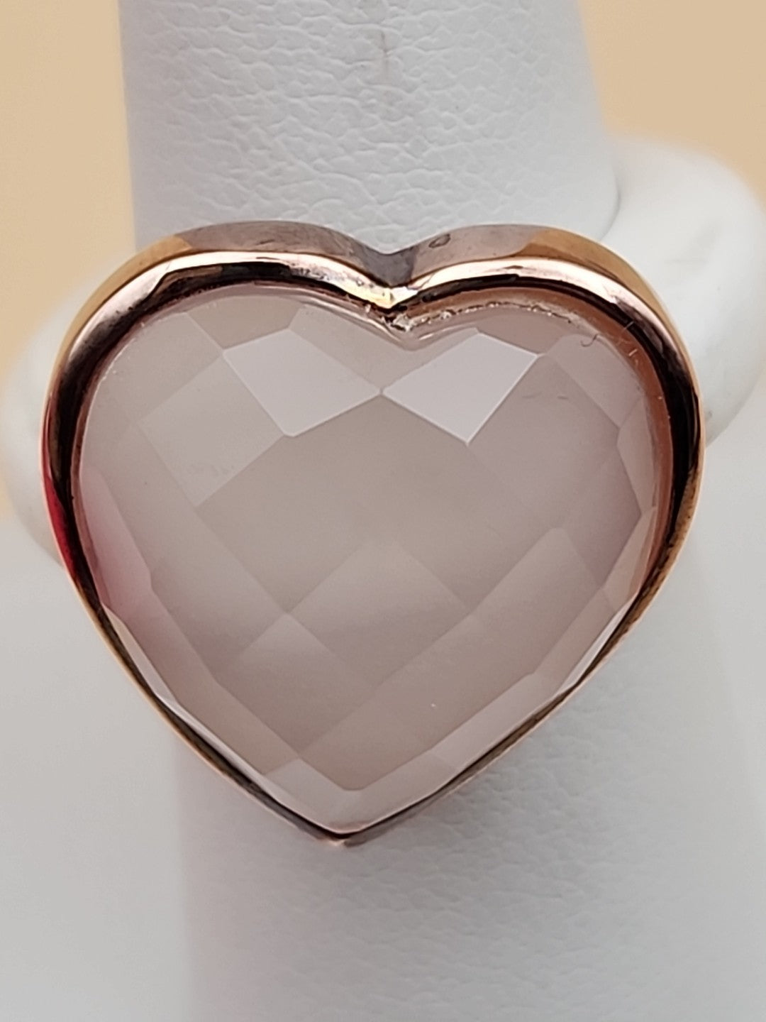 YOURS BY LOREN Rose Quartz/White Onyx/Vermeil Rose Gold Sterling Ring Size 7