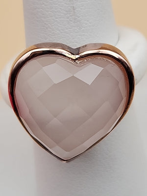 YOURS BY LOREN Rose Quartz/White Onyx/Vermeil Rose Gold Sterling Ring Size 7