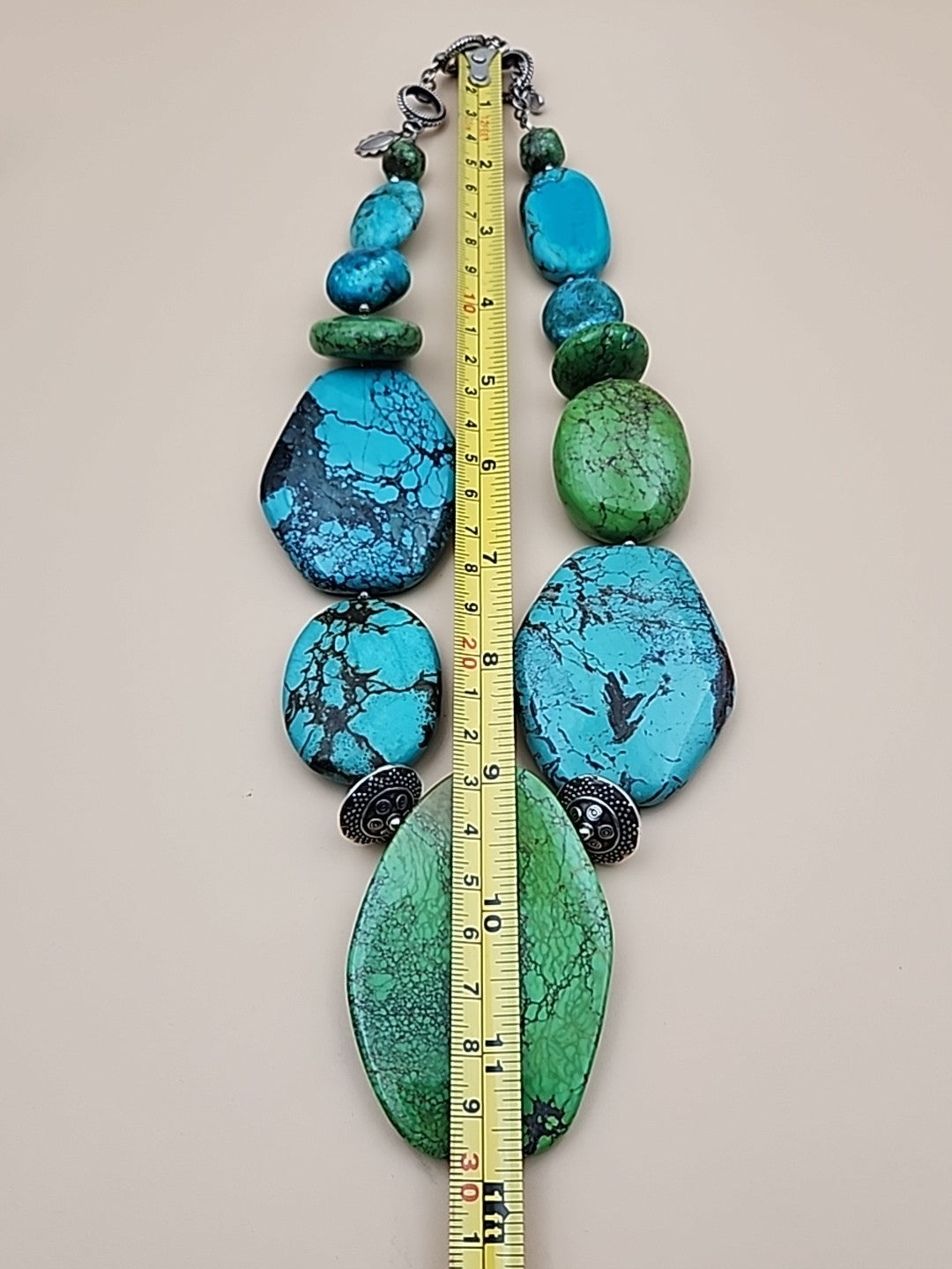 AMY KAHN RUSSELL Original  Green &  Blue Chunky Turquoise 24" Necklace 9.5 OZ TW