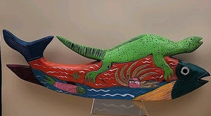 AIJIIC MEXICO 1993 20" Hand Painted/Hand Made/Mexican Folk Art Wooden Fish