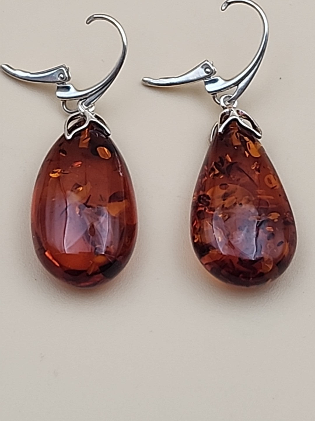 Baltic Cognac Amber/Sterling Silver 1.75" Drop/Dangle Earrings