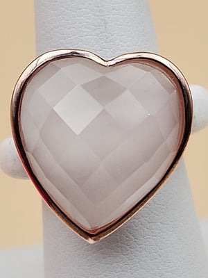 YOURS BY LOREN Rose Quartz/White Onyx/Vermeil Rose Gold Sterling Ring Size 7