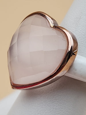 YOURS BY LOREN Rose Quartz/White Onyx/Vermeil Rose Gold Sterling Ring Size 7