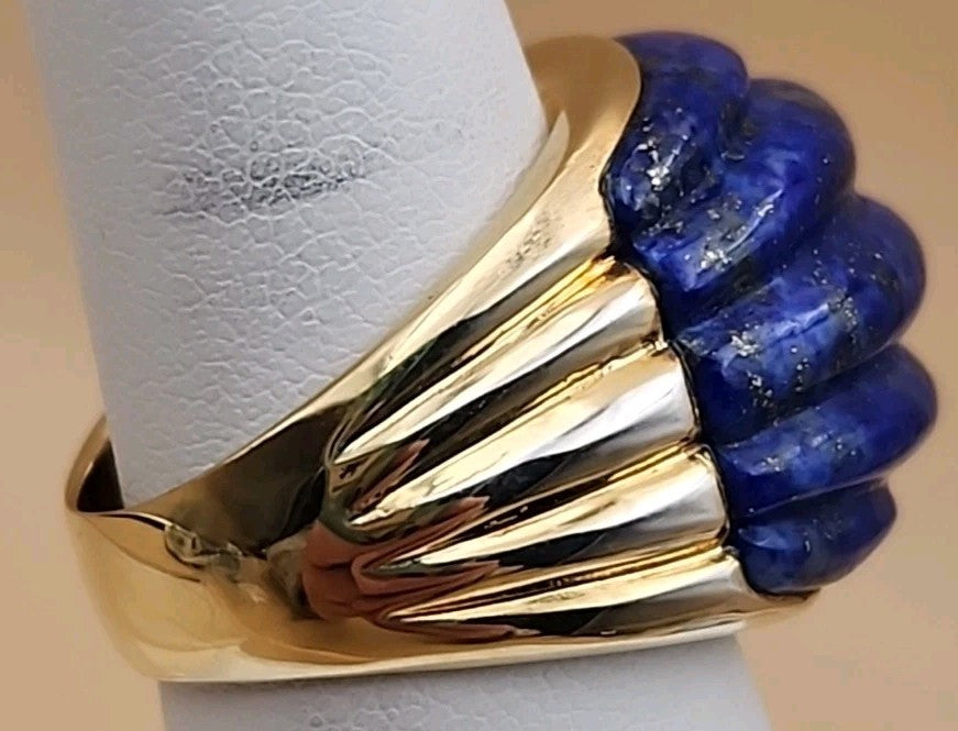 ROSS SIMONS Carved Lapis Lazuli/18k Over Sterling Dome Ring Size 7