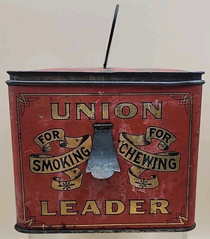 1900's UNION LEADER Antique Cut Plug Tobacco Tin With Lock And Handle