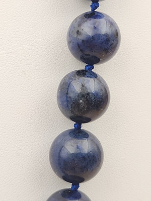 Blue Dumortierite Polished 14mm Bead/Sterling Silver Clasp 17" Necklace