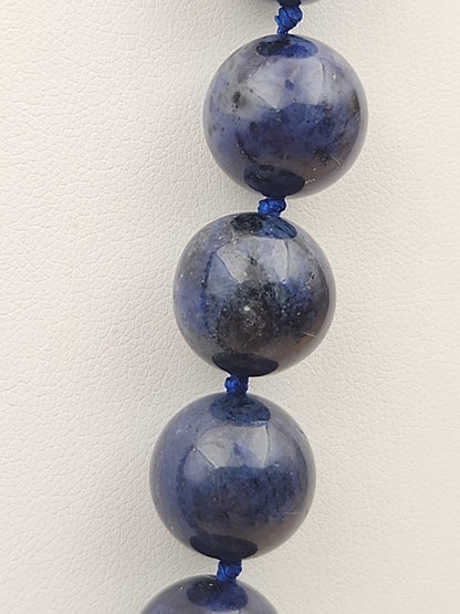 Blue Dumortierite Polished 14mm Bead/Sterling Silver Clasp 17" Necklace