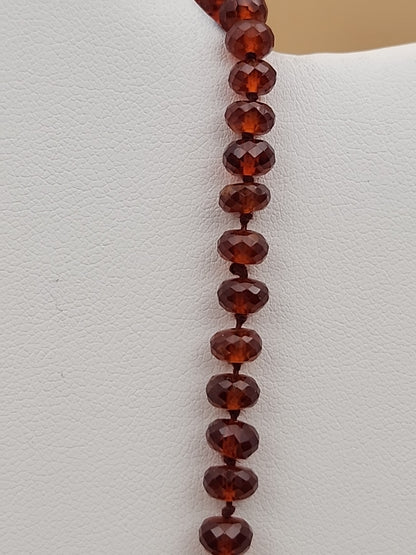 Faceted Rondele Hessonite Garnet Vermeil Graduated Vintage 26" Necklace