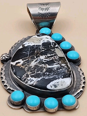 GILBERT PLATERO NAVAJO Sleeping Beauty/ White Buffalo Turquoise/Sterling Pendant