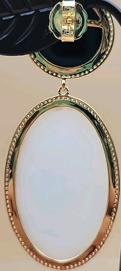 ROSS SIMONS 18k Over Sterling White Agate/ Black Onyx/White Topaz Drop Earrings