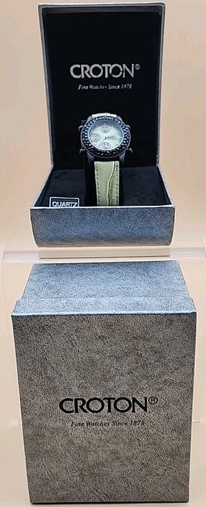 CROTON Green Leather Band/Chronograph/Water Resistant Gemmed Womens Watch