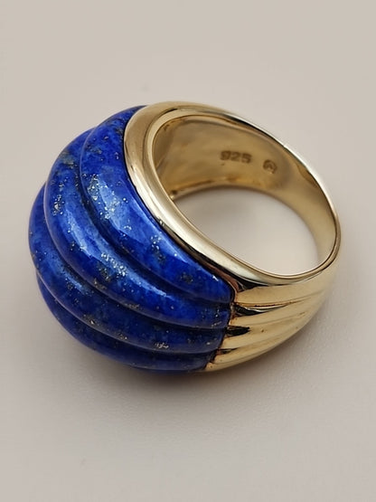 ROSS SIMONS Carved Lapis Lazuli/18k Over Sterling Dome Ring Size 7