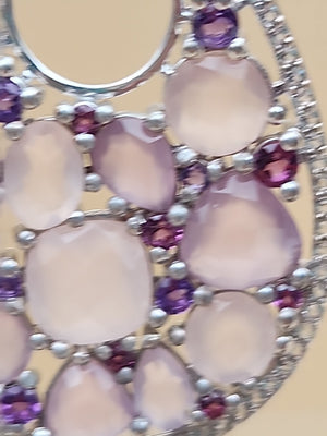 Amethyst/Rose Quartz/White Quartz/Sterling Silver Teardrop Drop/Dangle Earrings