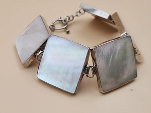 M.O.P./Sterling Silver Panel Bracelet/Inlaid M.O.P. Sterling Ring Size 8