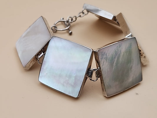 M.O.P./Sterling Silver Panel Bracelet/Inlaid M.O.P. Sterling Ring Size 8