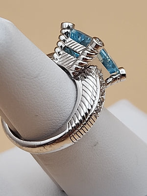 JUDITH RIPKA Aquamarine/Cubic Zirconia/Sterling Silver Ring Size 6