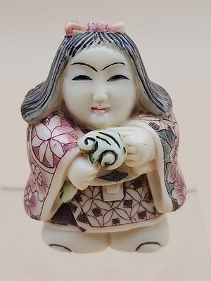 Hand Painted Vintage Resin Chinese Netsuke Figurine-Woman