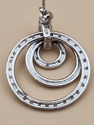 Sterling Silver Dbl. Beaded Chain/ Triple Circle Crystal Pendant & Earrings Set