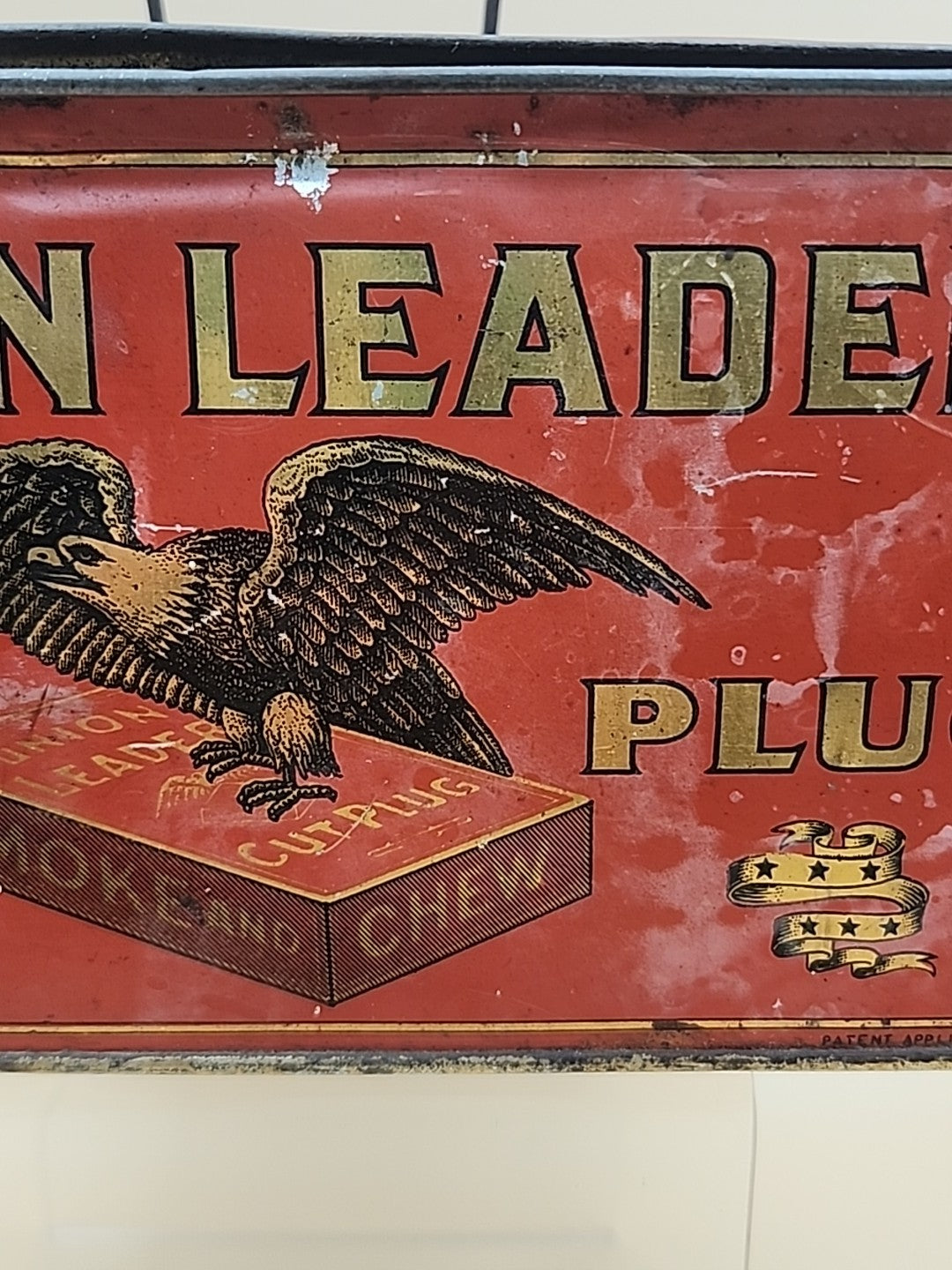 1900's UNION LEADER Antique Cut Plug Tobacco Tin With Lock And Handle