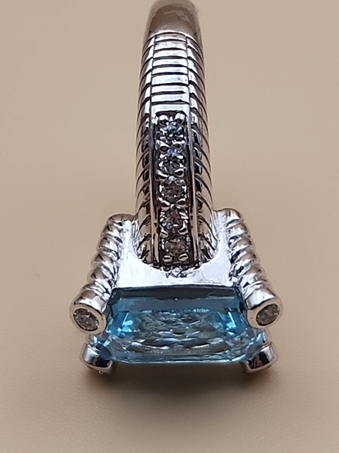 JUDITH RIPKA Aquamarine/Cubic Zirconia/Sterling Silver Ring Size 6