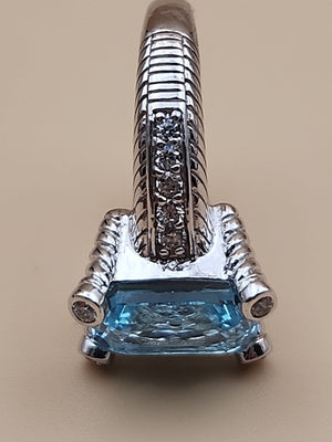 JUDITH RIPKA Aquamarine/Cubic Zirconia/Sterling Silver Ring Size 6