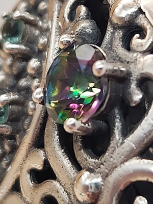 BERIA Turkish Turquoise/Mystic Topaz/Green Onyx/Sterling Silver Filagree Pendant