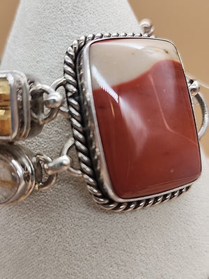 Yellow Citrine/Red Jasper/Rutilated Quartz/Sterling Silver 8"Adjustable Bracelet