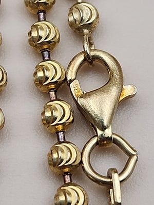 Italian Moon Cut/Gold Plated/Sterling Silver/30" Ball Bead Chain Necklace