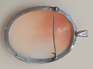 Sterling Silver Victorian Hand Carved 40mm Cameo Pendant/Brooch