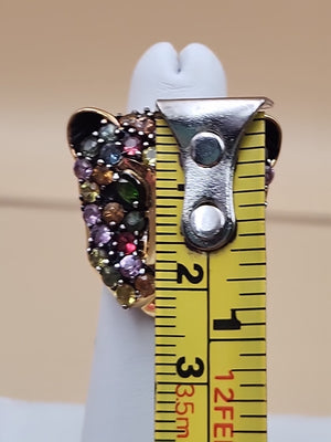 MICHAEL VALITUTTI Multi Gemstone/Sterling Silver/ Panther/Jaguar Head Ring Sz.5