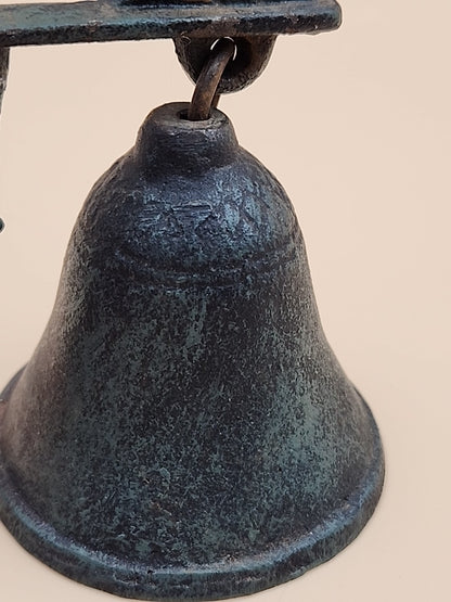 Vintage Cast Iron Painted Rooster Dinner Bell 6.5” Tall Door Bell