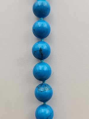 Turquoise 28" Beaded Necklace With Matching 14k Gold Post Stud Earrings