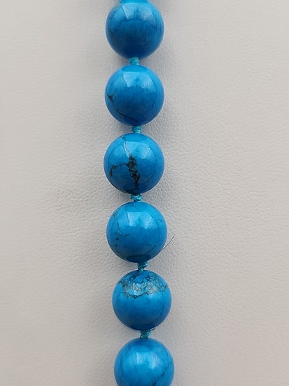 Turquoise 28" Beaded Necklace With Matching 14k Gold Post Stud Earrings