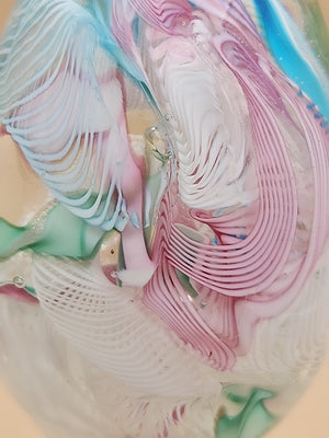 MURANO Italy Fratelli Toso Latticino Millefiori Scramble Pastel Egg Paperweight