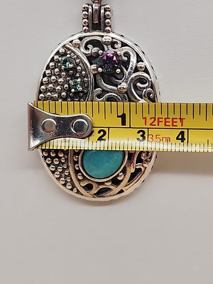 BERIA Turkish Turquoise/Mystic Topaz/Green Onyx/Sterling Silver Filagree Pendant