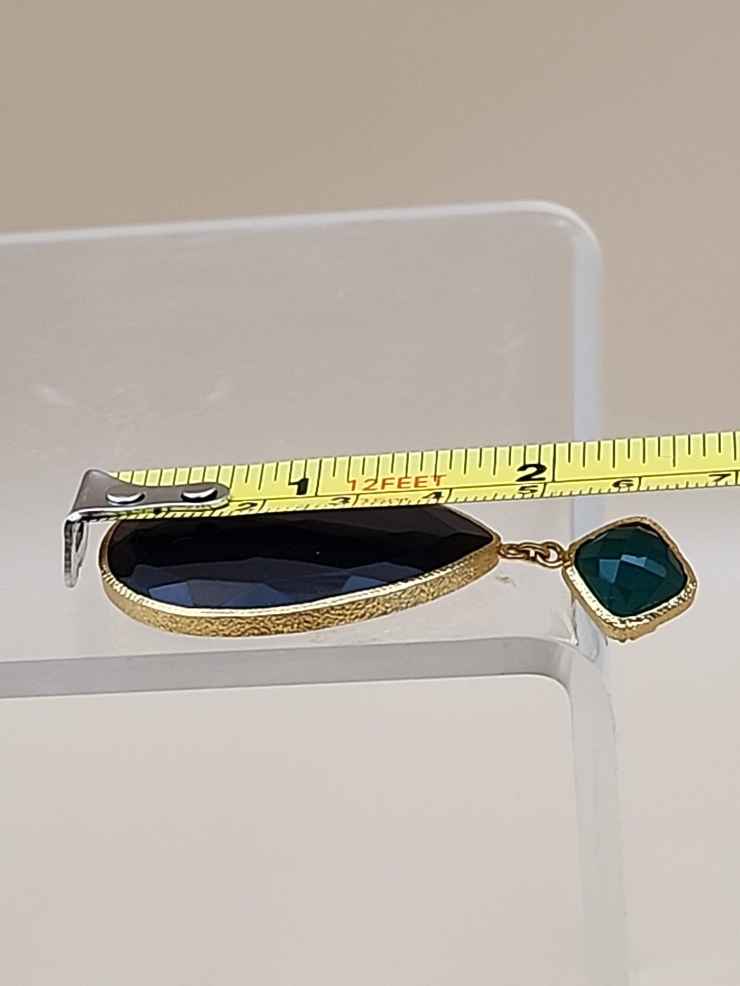 HSN CAROL BRODIE Gold Vermeil Faceted Black & Green Onyx Pear Drop Earrings