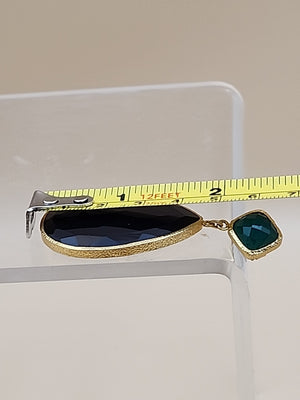 HSN CAROL BRODIE Gold Vermeil Faceted Black & Green Onyx Pear Drop Earrings