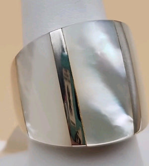 M.O.P./Sterling Silver Panel Bracelet/Inlaid M.O.P. Sterling Ring Size 8