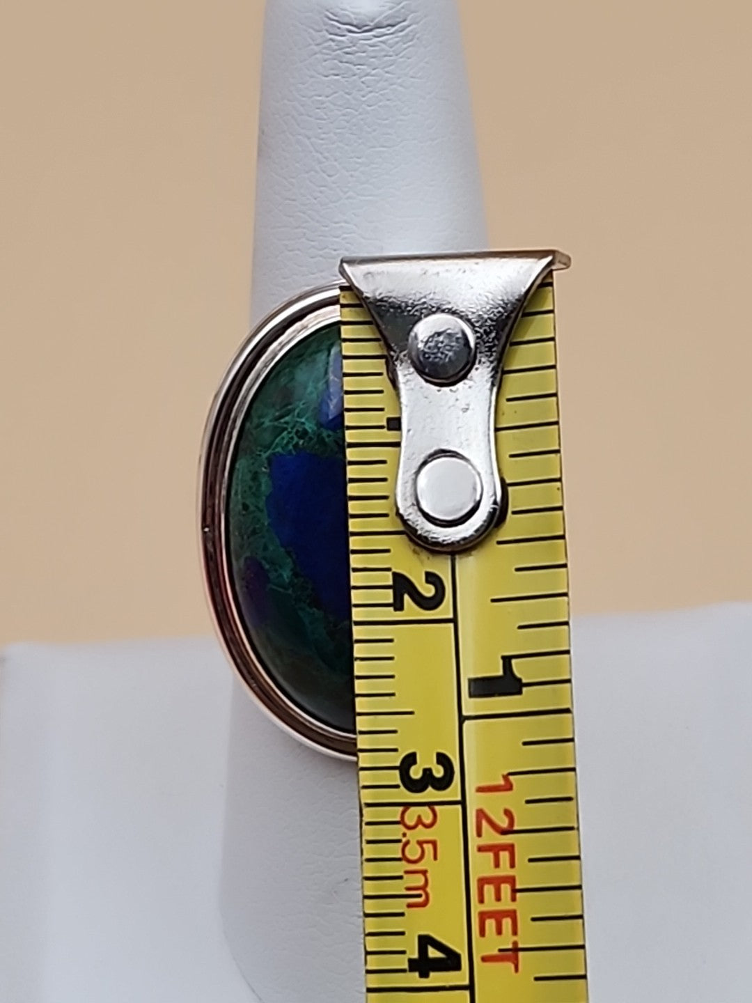 DESERT ROSE TRADING Azurite/Sterling Silver/Stamped Design Band/Ring Size 8